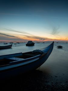 Preview wallpaper boats, sea, horizon, twilight