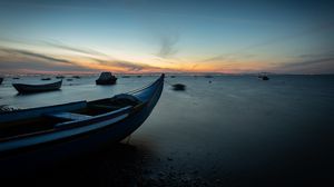 Preview wallpaper boats, sea, horizon, twilight