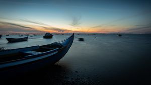 Preview wallpaper boats, sea, horizon, twilight