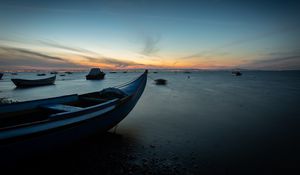 Preview wallpaper boats, sea, horizon, twilight