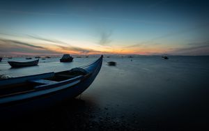 Preview wallpaper boats, sea, horizon, twilight