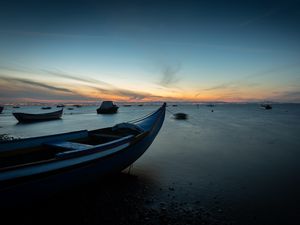 Preview wallpaper boats, sea, horizon, twilight