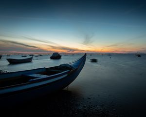 Preview wallpaper boats, sea, horizon, twilight