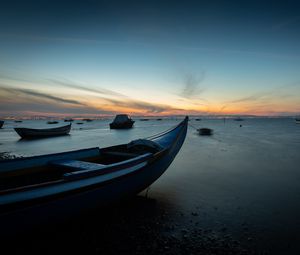 Preview wallpaper boats, sea, horizon, twilight