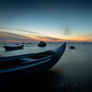 Preview wallpaper boats, sea, horizon, twilight