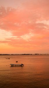 Preview wallpaper boats, sea, horizon, sunset