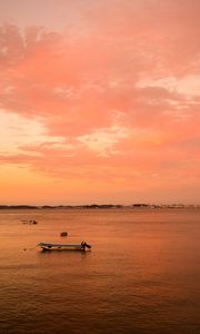 Preview wallpaper boats, sea, horizon, sunset