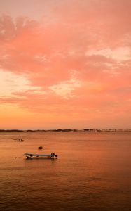 Preview wallpaper boats, sea, horizon, sunset