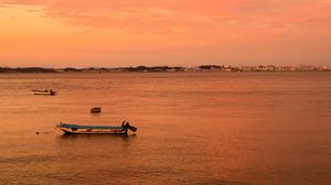 Preview wallpaper boats, sea, horizon, sunset