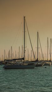 Preview wallpaper boats, sea, masts, evening