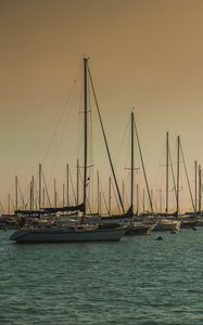 Preview wallpaper boats, sea, masts, evening