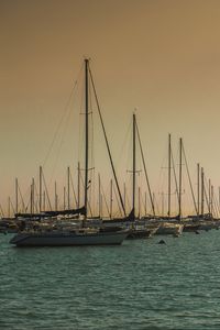 Preview wallpaper boats, sea, masts, evening