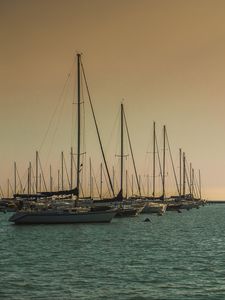 Preview wallpaper boats, sea, masts, evening