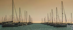 Preview wallpaper boats, sea, masts, evening