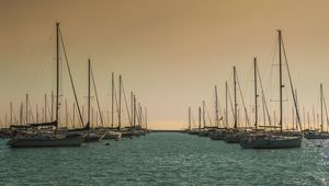 Preview wallpaper boats, sea, masts, evening