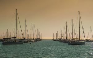 Preview wallpaper boats, sea, masts, evening