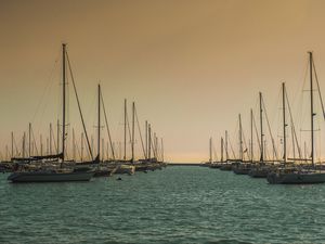 Preview wallpaper boats, sea, masts, evening