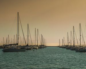 Preview wallpaper boats, sea, masts, evening