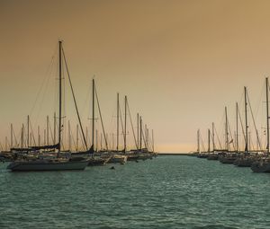 Preview wallpaper boats, sea, masts, evening