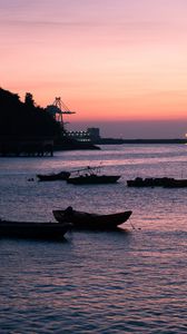 Preview wallpaper boats, sea, pier, twilight