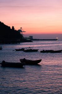 Preview wallpaper boats, sea, pier, twilight