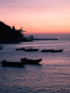 Preview wallpaper boats, sea, pier, twilight