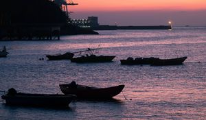 Preview wallpaper boats, sea, pier, twilight