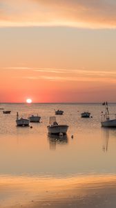 Preview wallpaper boats, sea, sunset, horizon