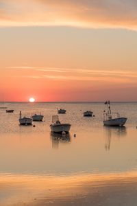 Preview wallpaper boats, sea, sunset, horizon