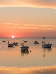 Preview wallpaper boats, sea, sunset, horizon