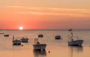 Preview wallpaper boats, sea, sunset, horizon