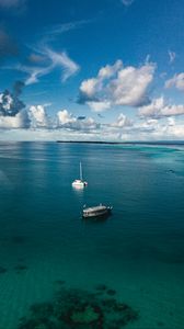 Preview wallpaper boats, sea, water, clouds, sky, aerial view