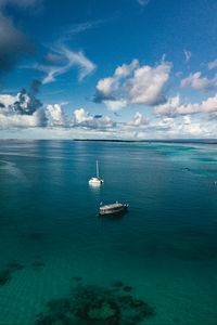 Preview wallpaper boats, sea, water, clouds, sky, aerial view