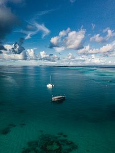 Preview wallpaper boats, sea, water, clouds, sky, aerial view