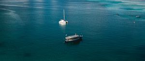 Preview wallpaper boats, sea, water, clouds, sky, aerial view