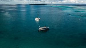 Preview wallpaper boats, sea, water, clouds, sky, aerial view