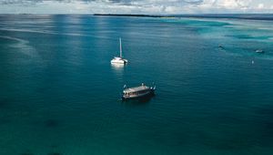 Preview wallpaper boats, sea, water, clouds, sky, aerial view