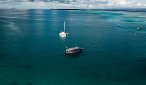 Preview wallpaper boats, sea, water, clouds, sky, aerial view