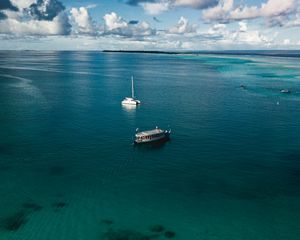 Preview wallpaper boats, sea, water, clouds, sky, aerial view