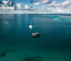 Preview wallpaper boats, sea, water, clouds, sky, aerial view