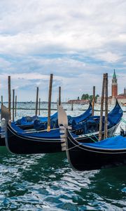 Preview wallpaper boats, sea, water, clouds