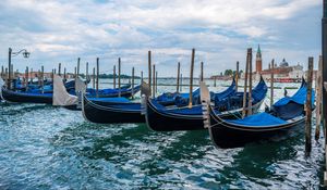 Preview wallpaper boats, sea, water, clouds