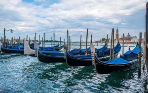 Preview wallpaper boats, sea, water, clouds