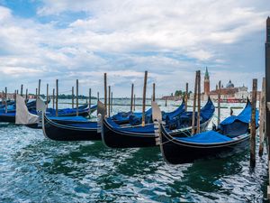 Preview wallpaper boats, sea, water, clouds