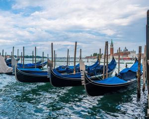 Preview wallpaper boats, sea, water, clouds