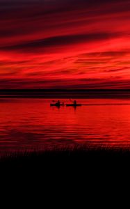 Preview wallpaper boats, silhouettes, river, twilight