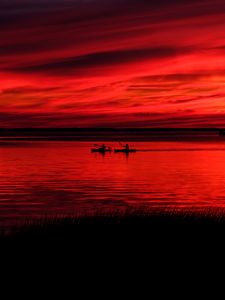 Preview wallpaper boats, silhouettes, river, twilight