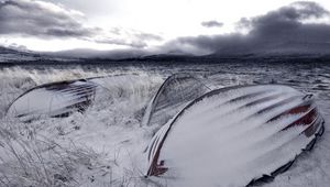 Preview wallpaper boats, snow, winter, sea, waves