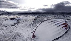 Preview wallpaper boats, snow, winter, sea, waves