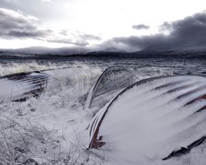 Preview wallpaper boats, snow, winter, sea, waves